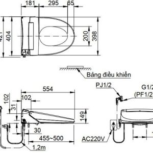 Bản vẽ kỹ thuật nắp rửa điện tử Inax CW-KB22AVN