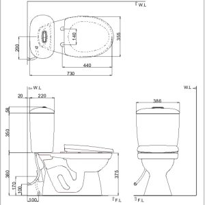 thong so ky thuat bon cau inax 2 khoi c 306vpt banve 1