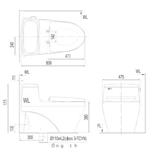 Thông số kỹ thuật bồn cầu 1 khối inax inax gc1135