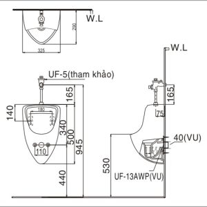 Ban ve ky thuat bon tieu nam Inax U-440V